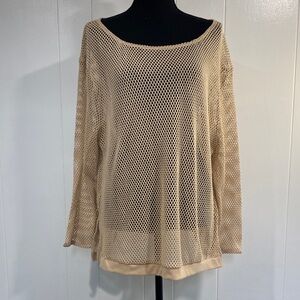 Mesh Fishnet Cover Up Sweater Neutral Beige Minimalist Coastal Layering Small